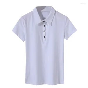 Frauenpolos Marke Mode High-End-Luxus luxuriöser Sommer Baumwolle Slim Solid Color Button Revers Polo-Hemd Kurzarm Top
