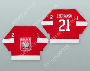 Anpassad Mariusz Czerkawski 21 Polen National Team Red Hockey Jersey Top Stitched S-M-L-XL-XXL-3XL-4XL-5XL-6XL