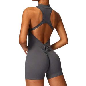 Kvinnors spårningsdräkter Nclagen Backless Jumpsuit Shorts Set Women Zipper Gym Siamese Sportswear Fitness One Piece Sports Suit Workout Play Playsuit Z24053077C7