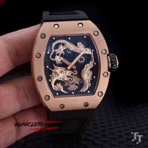 RM Skeleton Gold Mechanical Luxury Wristwatch Rubber Rose Mens Men Sapphire Automatic Mechanics Dragon Tourbillion Watch Es Richa