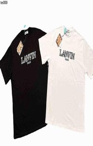 Designer Modemarke Lanvins Langfan Kurzarm hochqualifiziertes Baumwoll T -Shirt Co spielt gleiche Farbbuchstaben Stickerei Lose Männer A9598557