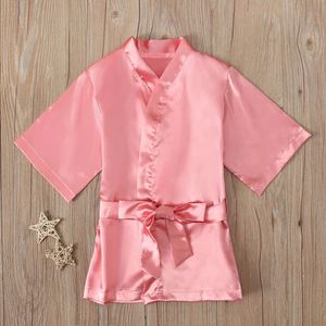 Roupão infantil de cetim de seda sólida, roupão kimono, pijama de aniversário, roupa de dormir para meninos e meninas, 12 meses a 5 anos L2405