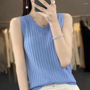 Women's Tanks Ice Silk V-neck Knitted Camisole Vest For Summer Inner Layer Bottom Top Sweater