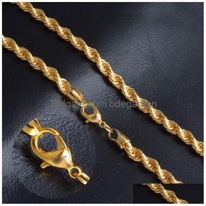 Chains 6Mm Gold Mens Rope Twisted Hip Hop Jewelry For Men Women Fashion 18K Yellow Plated Necklaces With Lobster Clasps Drop Delivery Dhnx0