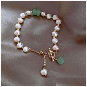 Charm Bracelets Classic Fashion Natural Stone Pearl Pendant Bracelet For Woman Exquisite New Lucky Cuff Anniversary Gift Luxury Jewel Dhwts