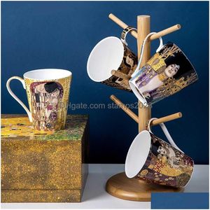 Canecas famosas gustav klimt pintando cerâmica de caneca de café de osso porcela