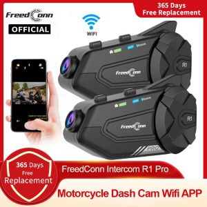 スピーカーFreedConn R1 Pro Motorcycle BluetoothインターコムヘルメットヘッドセットWiFiアプリ、ダッシュカム、オートDVR