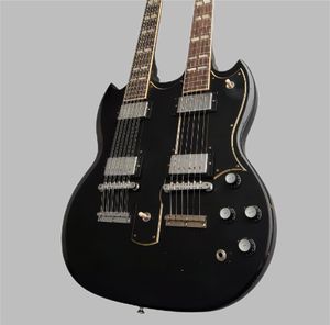 Factory Relic Black 12 och 6 String Slash 1275 Double Neck Electric Guitar Split Parallelogram Mosaic