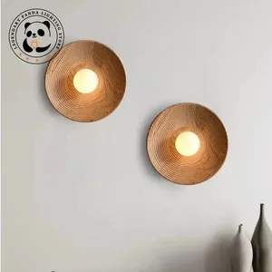 Wall Lamps Designer Wabi Sabi Round Wood Lamp Style For Parlor Aisle Bedroom El Shop Lighting Sconce White Glass Drop