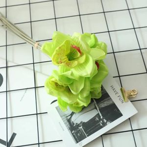 Decorative Flowers Artificial Silk Green Orchid Bouquet PU High Quality Fake Flower For Wedding Home Festival Decoration