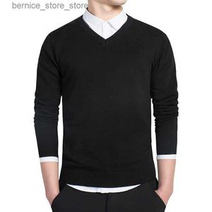 Men's Sweaters Sweater Men 2024 Autumn Casual Pullovers Men V-Neck Solid Cotton Knitted Brand Clothing Slim Fit Male Sweaters Pull Homme Q240530
