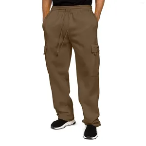 Мужские брюки спортивные брюки веревка с высокой талией с твердым цветом карманные шнурки эластичные брюки груз