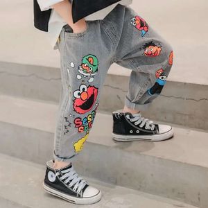 Boys' Jeans Autumn New Funny Head Medium and Big Casual Children's Clothing Spring Loose Long Pants L2405