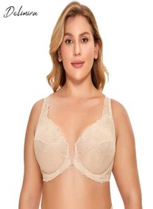 BRAS DELIMIRA KVINNS PS STORLEK SHEER FLORAL LACE FRONT STÄNGNING BH FULL Täckning Underwire Olänkad8351966