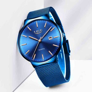 남성 시계 Lige Top Brand Luxury Blue Waterproof Wrist Watches Ultra Thin Date Simple Casual Quartz 남성 스포츠 시계 Q0524 290f.