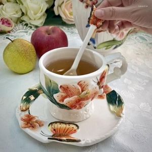 Кружки европейская ручная роспись бабочка керамическая кофейная чашка английская дневная камелия чай домашний подарки вода