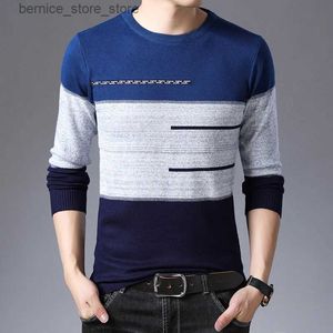Men's Sweaters 2024 Autumn Winter Pullover Men Round Collar Striped Cotton Sweaters Slim Fit Pull Homme Knitwear Q240530