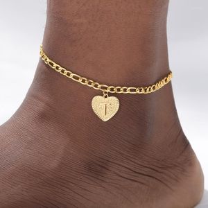 Ankletter A-Z Letter Inledande ankelarmband Rostfritt stål Hjärtguld för kvinnor Boho smycken Legkedja Anklet Beach Accessories 237A