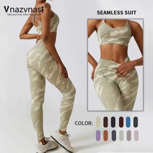 Women's Tracksuits Vnazvnasi 2 Pcs Prints Seamless Sports Sets Kit for Fitness Push Up Tights Suit for Women Workout Clothes Sportswear Gym z240530