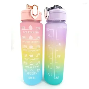 Water Bottles 0.9L Bottle With Time Marker For Girl Fitness Jugs Large Capacity Portable Sports Gym Big Drink Straw BPA Free