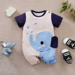 Rompers Baby Boys девочки для новорожденных 0-18 месяцев White Lovely Sleephant Короткие рукава боди моды, младенец, летний случайный комбинезон Y2405309LB1