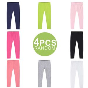 Random 4 Pcs of Girls High Stretch Solid Leggings Elastic Waistband Pants L2405