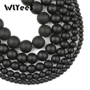 Wlyees Factory Price AAA MATTE BLACK STONE BEADS天然石4 6 8 10 12mm丸いルーズビーズジュエリーブレスレットメイキングDIY 15 