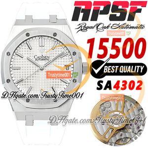 APSF Ultimate Version 15500 SA4302 Automatisk män Titta på Ultra Thin 41mm White Textured Dial Stick Markers Rubber Strap Super Edition TrustyTime001 Handsur
