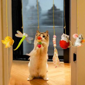 Giocattoli gatti divertenti giocattolo oscillante per gatti e gattini con piume di corda elastica insetti porta portatile