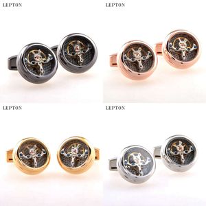 Hot Sale Movement Tourbillon manschettknappar för herrelepton högkvalitativ mekanisk klocka Steampunk Gear Cuff Links Relojes Gemelos T190701