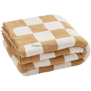 Blanket Throw Checkerboard Grid Chessboard Gingham Warmer Comfort P Microfiber Cozy Decor For Home Bed Drop Delivery Garden Textiles Dhjtv