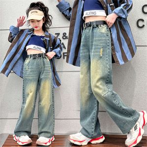 Youngsters Children's Fashion Girls Jeans Wear Kid Denim Girls Wide Leg Pants L2405を通して