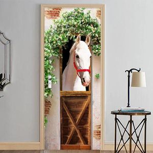 Wallpapers Po Wallpaper 3D Stereo White Horse Mural Door Sticker DIY Home Decor PVC Self Adhesive Waterproof Living Room Bedroom