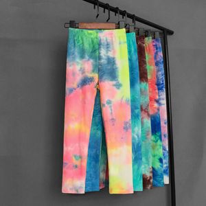 İlkbahar Yaz Çocukları Renkli Floresan Renk Baskı Tayt Pantolonlar Bebek Kızlar Yumuşak Elastik Skinny Pantolon F4531