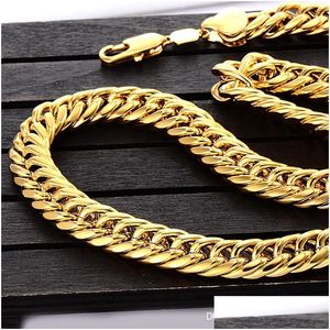 Chains Mens 24Inch Thick Heavy Real 24K Curb Link Chain Solid Gold Finsh Miami Cuban Hip Hop Drop Delivery Jewelry Necklaces Dhgarden Dhht0