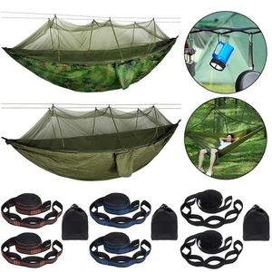 Hammocks Portable Outdoor Camping Barraca Hammock com Mosquito Rede de 2 pessoas Ranta de caça pendurada na rede 210t Sono Sono Swing H240530