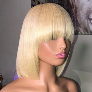 Wigs Brazilian Short 613 Honey Blonde Bob Wig Fringe Wig Simulation Human Hair Wig European Straight Wig With Bangs Full Lace Front Wig