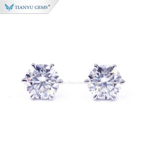 Tianyu Gems Özel Takılar 1CT Yuvarlak Kesilmiş Moissanit 14K Altın Moda Küpe