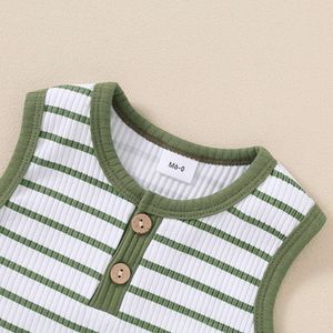 Summer Kids Baby Boys Zestawy odzieży bawełniane w paski bez rękawów z bolarki z nutka Topy+kieszonki z wysokim talią stroje 252805