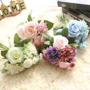 Decorative Flowers Korean Dahlia Rose Bundle Artificial Peony Silk Fake Flores Wedding Beautiful DIY Home Garden Party Decoration