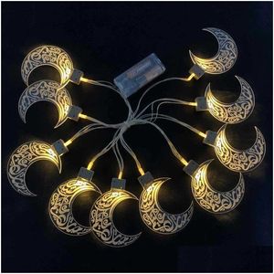 Inne świąteczne zapasy imprez 10 LED Ramadan String Eid Mubarak Moon Star W kształcie Bateria WŁAŚCIWA BAMATKA WŁAŚCIWA WAKA