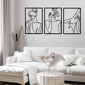 Decorative Figurines Abstract Female Line Silhouette Iron Art Wall Hanging Modern Style Living Room Bedroom Furniture Decoration Accessories
