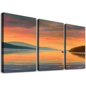 Sunrise Peaceful Serene 222 Canvas Art - Heminredning Väggkonsttryck Poster Målning 12'X16''X3 Paneler