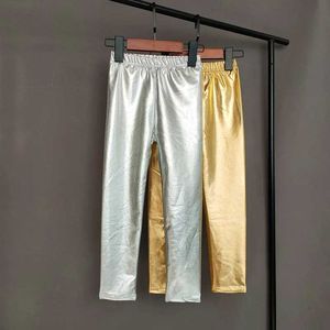 Leggings Tights Trousers Gold Silver Childrens Pants Girls Spring Autumn Childrens Elastic Artificial Weather GGings Tight Pencil Pants Girls GGings WX5.29