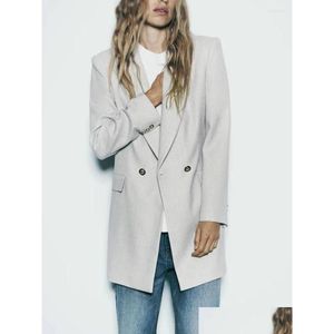 Womens Suits Blazers Long Blazer Jacket 2023 Autumn Ladies Office Double Breasted Temperament Suit Casual Drop Delivery Apparel Clothi Dhyfy