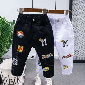 New Embroidery Kids Boys Jeans Kid's Clothes Patchwork Pants Denim Clothing Children Baby Boy Ripped Cowboy Long Trousers L2405