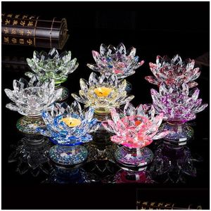 Arts And Crafts Feng Shui Quartz Crystal Lotus Flower Glass Candle Holder Ornaments Figurines Home Wedding Party Decor Gift Souvenir D Dhlud
