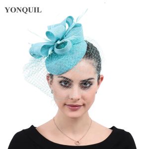 Hattar Sinamay Mesh Fascinator Hatt med Veil Elegant Wedding Party Headwear