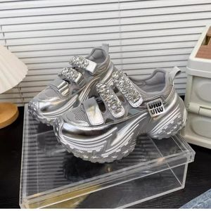 Walking Shoes Rhinestone Mesh Tire Thick Bottom Fashion Sandals Comfortable Non-slip Breathable Casual Sports Women's Hollow Sneakers