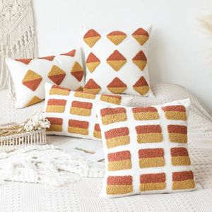 Pillow Orange Cover 45x45cm/30x50cm Geometric Tufted Square Diamond For Living Room Sofa Couch Bedroom Bed Chair
